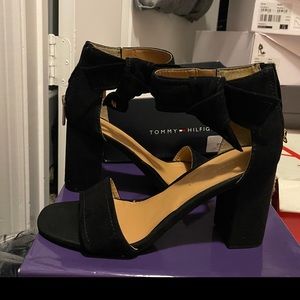 Block heel black suede